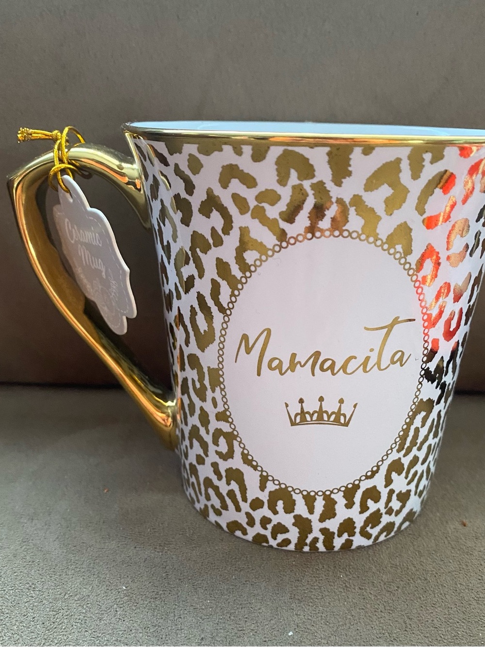 Thalia Sodi White and Gold Leopard 'Mamacita' Ceramic Mug